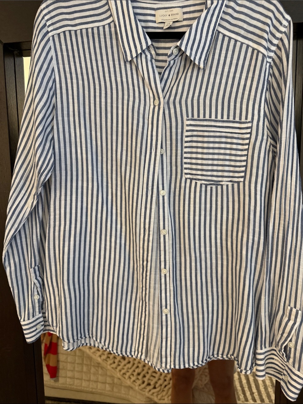 Lucky Brand Blue and White Vertical Stripe Button-Down Shirt